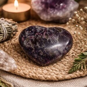 Lepidolite Polished Heart Crystal | Palm Stone | Worry Stone | Healing Crystal